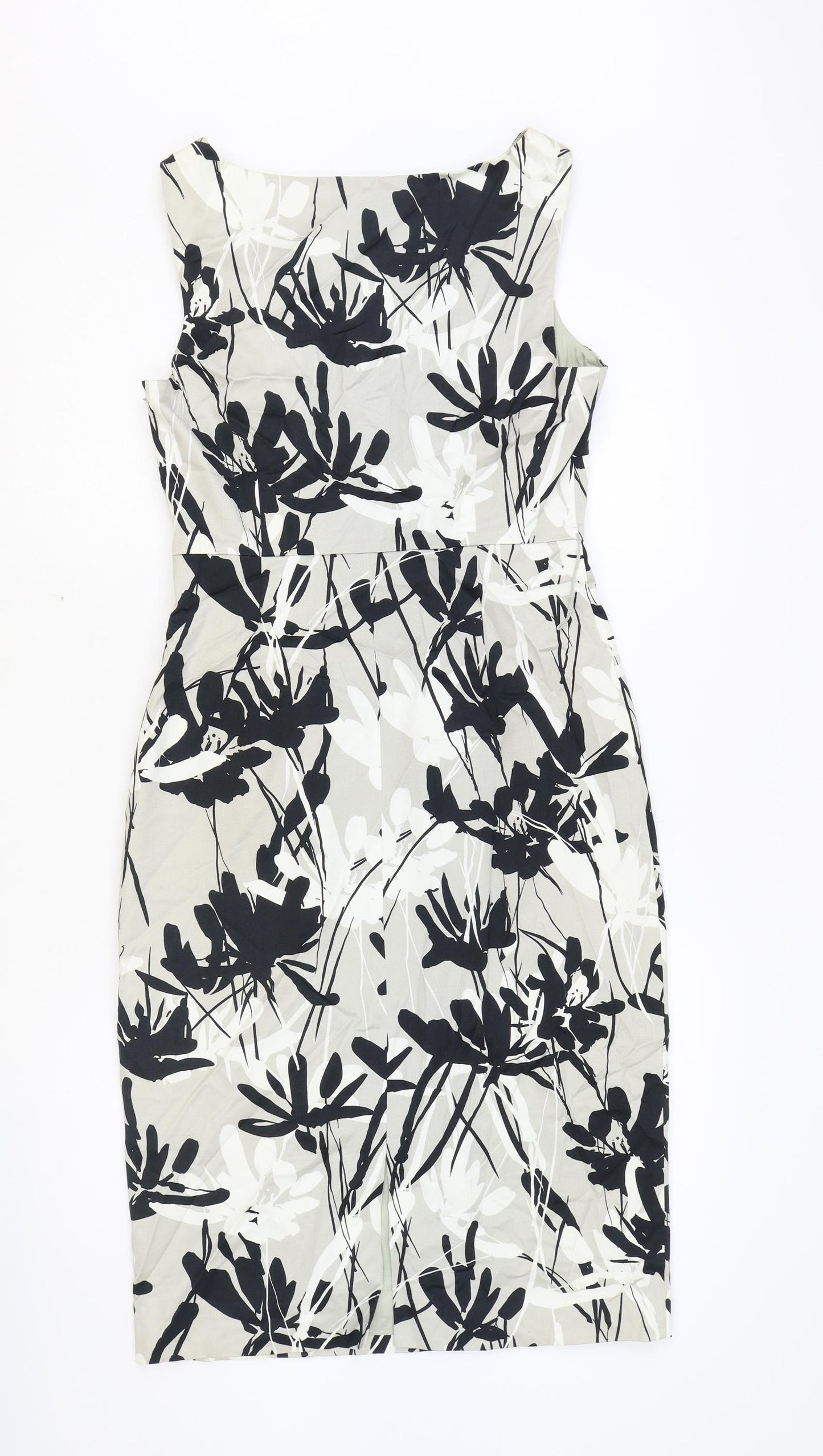 Coast Womens Grey Floral Cotton A-Line Size 10 Boat Neck Zip