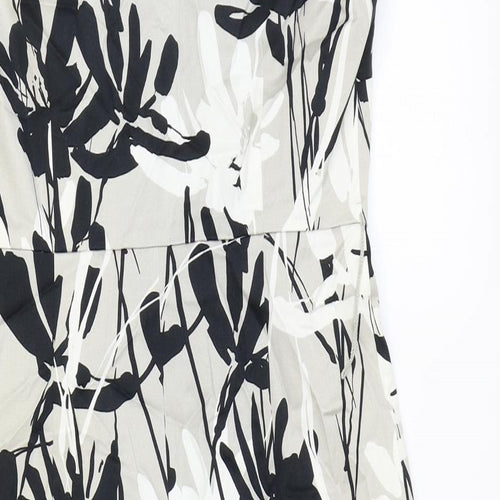 Coast Womens Grey Floral Cotton A-Line Size 10 Boat Neck Zip