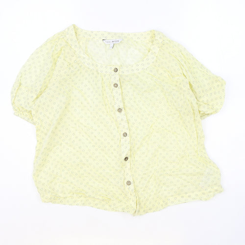 NEXT Womens Yellow Geometric 100% Cotton Basic Blouse Size 8 Scoop Neck