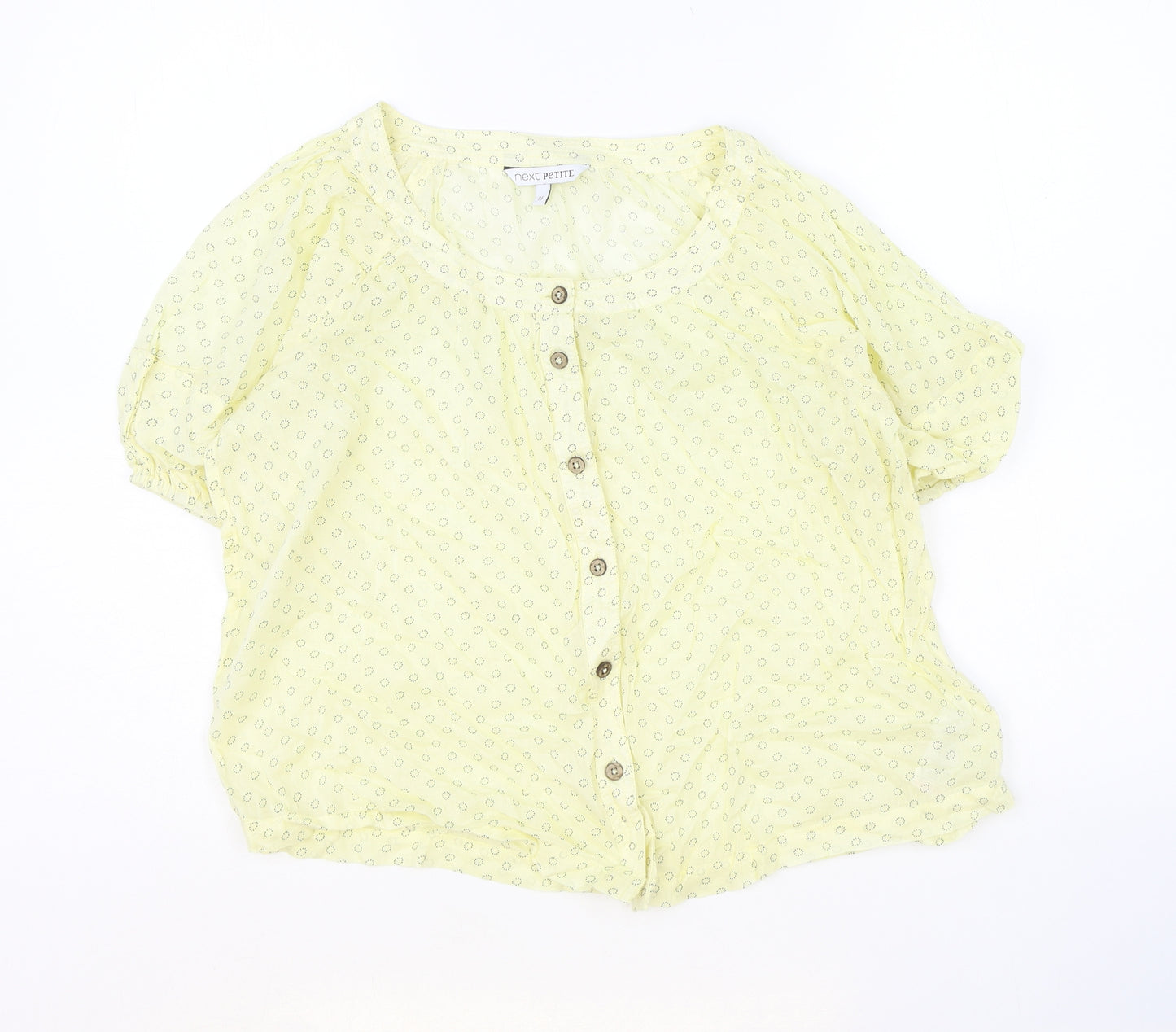 NEXT Womens Yellow Geometric 100% Cotton Basic Blouse Size 8 Scoop Neck