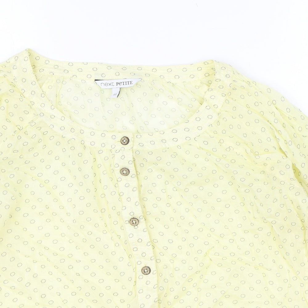 NEXT Womens Yellow Geometric 100% Cotton Basic Blouse Size 8 Scoop Neck