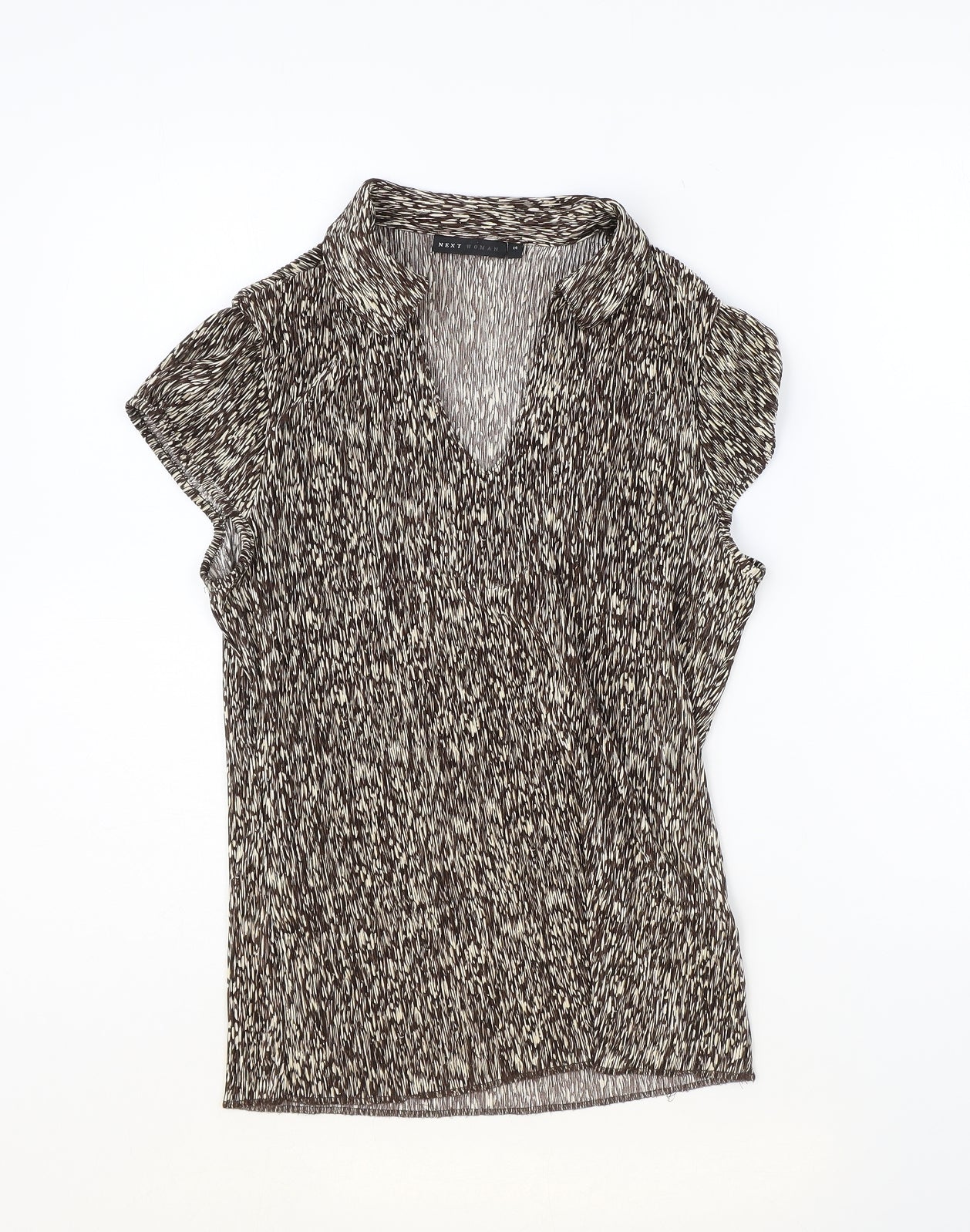 NEXT Womens Brown Geometric Polyester Basic Blouse Size 14 Collared