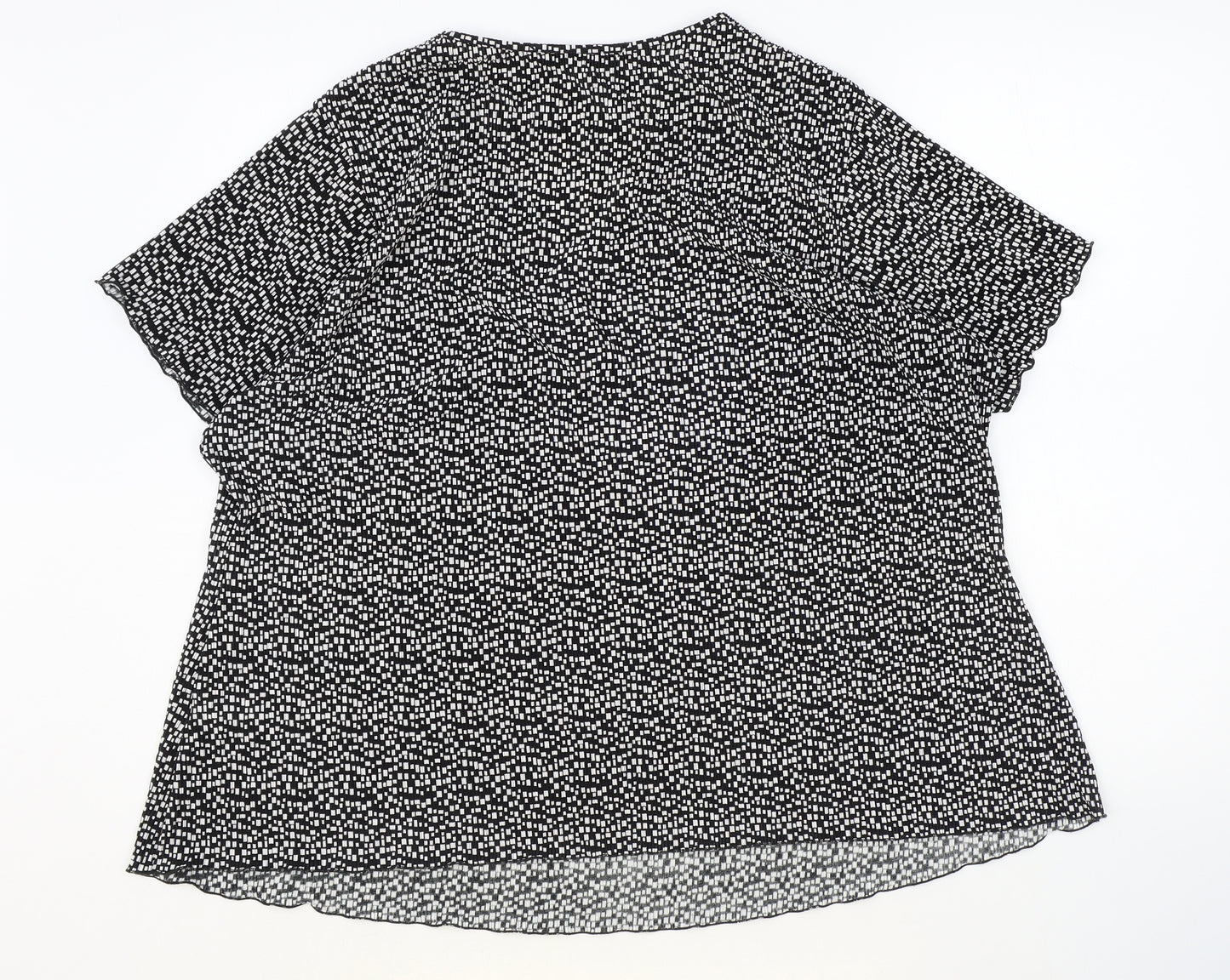 essence Womens Black Geometric Polyester Basic Blouse Size 24 V-Neck