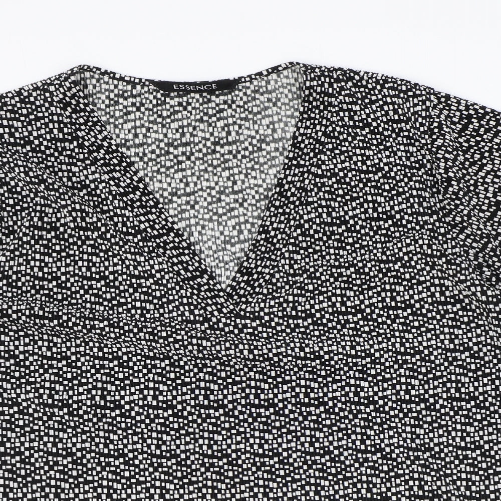essence Womens Black Geometric Polyester Basic Blouse Size 24 V-Neck