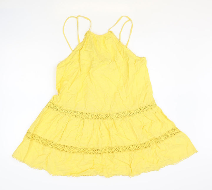 Resort Womens Yellow Geometric 100% Cotton Tank Dress Size M Round Neck