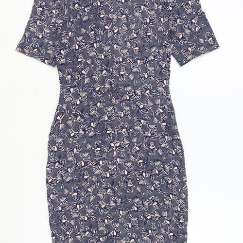 Warehouse Womens Multicoloured Geometric Viscose A-Line Size 6 Round Neck Pullover - Bird Pattern