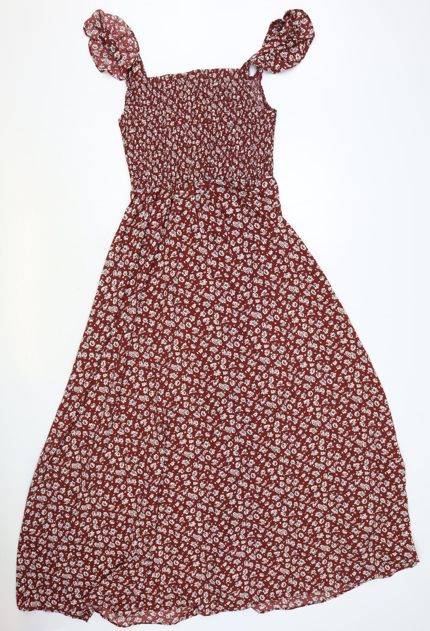 SheIn Womens Red Floral Polyester Fit & Flare Size L Square Neck Pullover