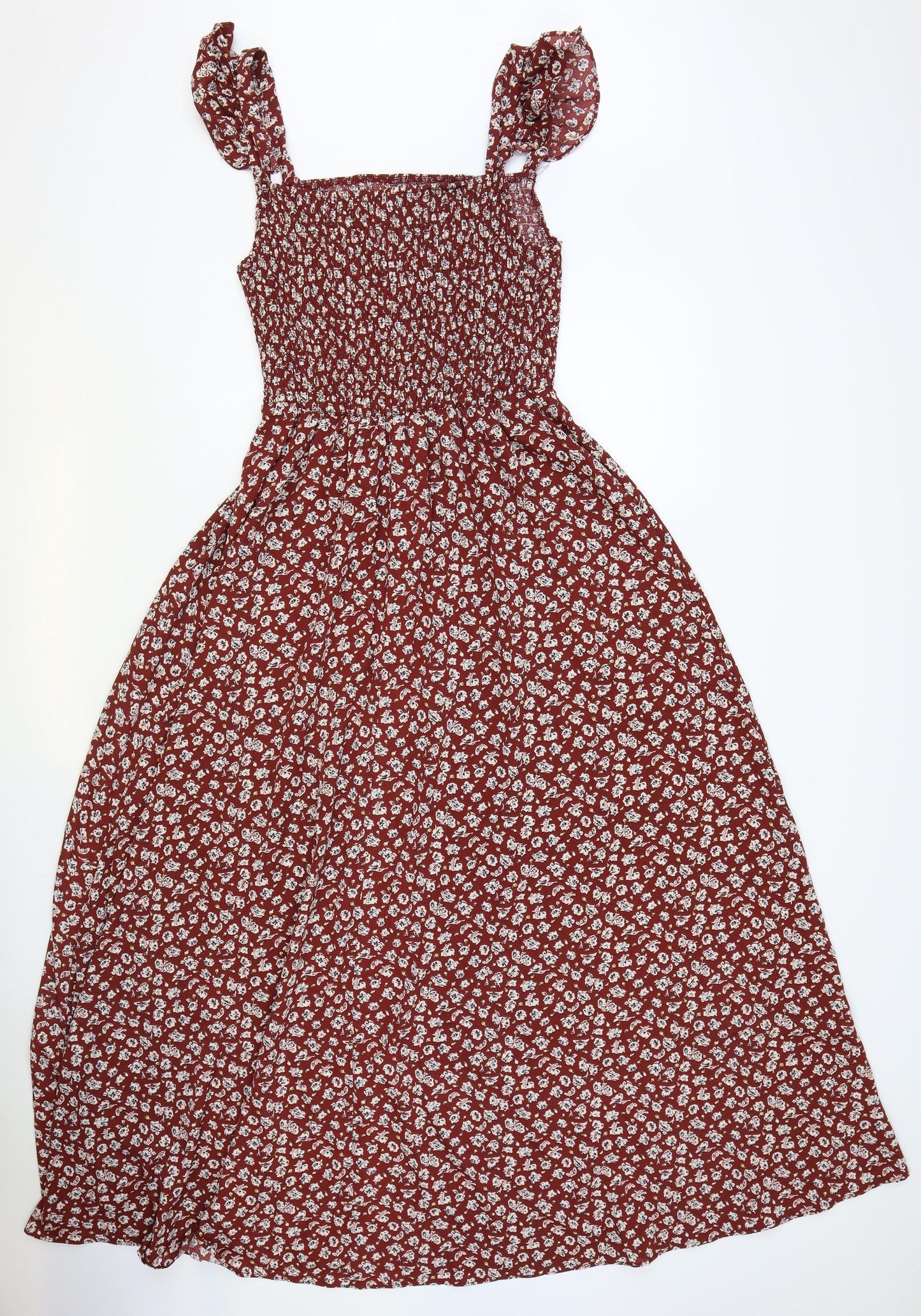 SheIn Womens Red Floral Polyester Fit & Flare Size L Square Neck Pullover