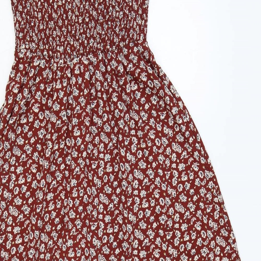 SheIn Womens Red Floral Polyester Fit & Flare Size L Square Neck Pullover