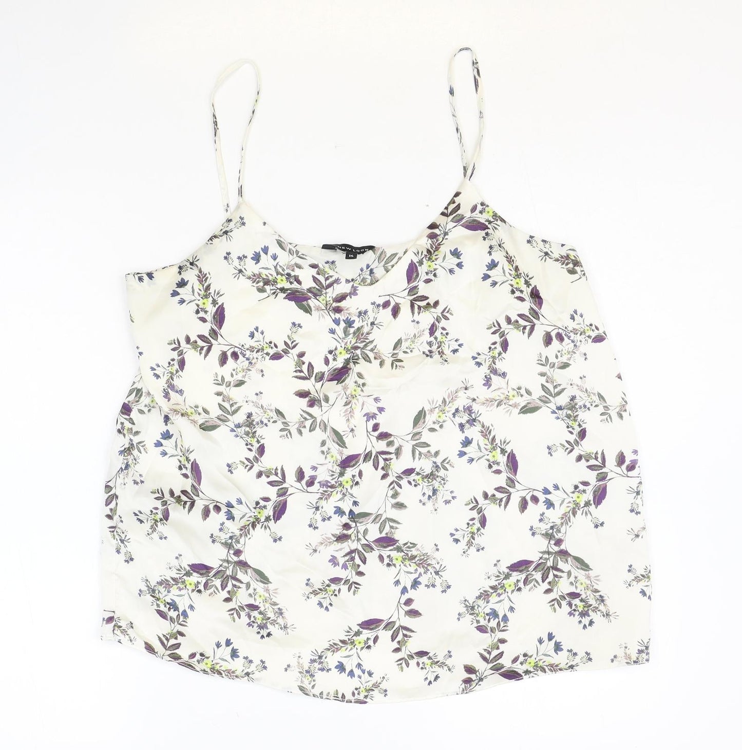 New Look Womens White Floral Polyester Basic Tank Size 14 V-Neck