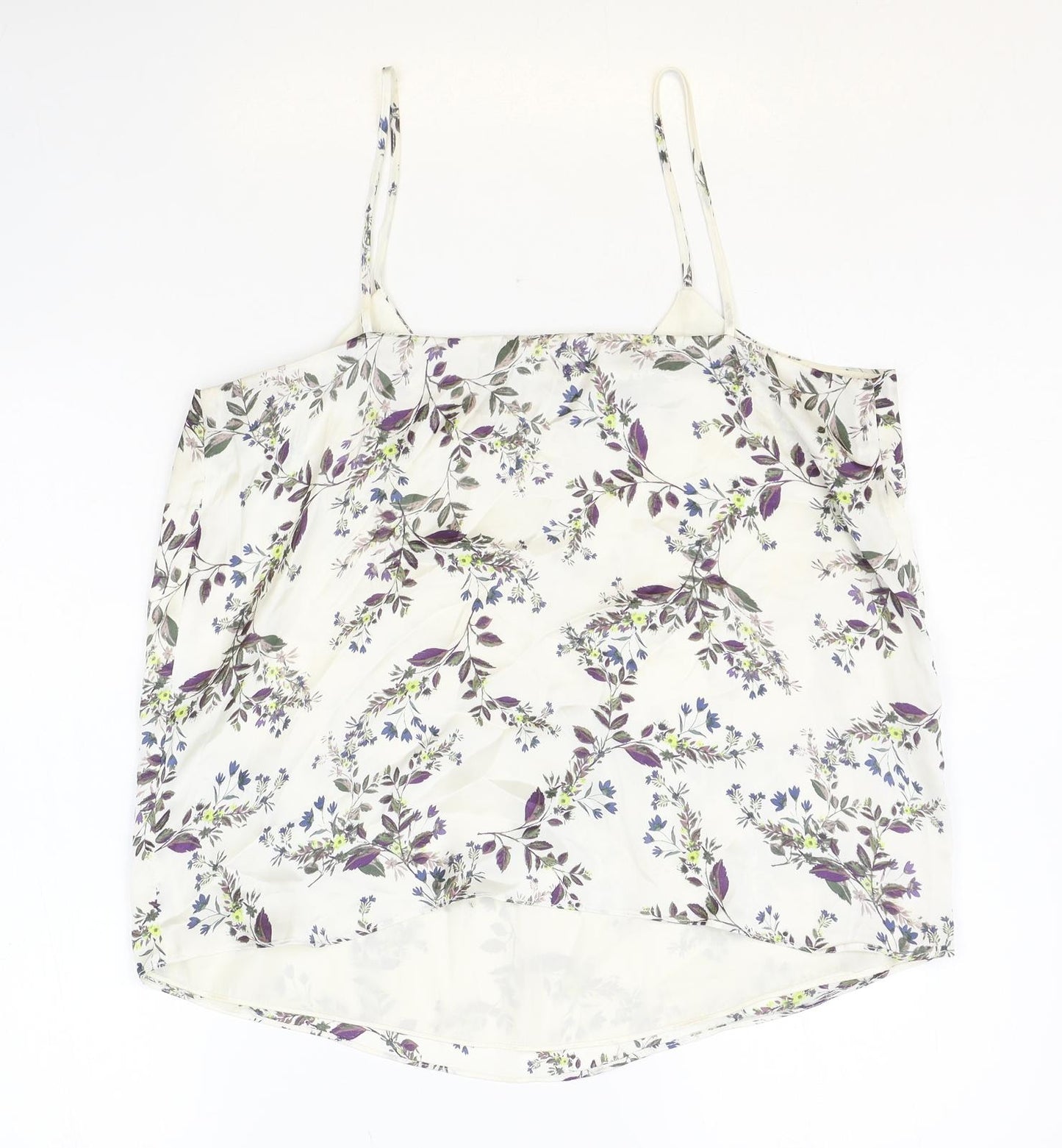 New Look Womens White Floral Polyester Basic Tank Size 14 V-Neck
