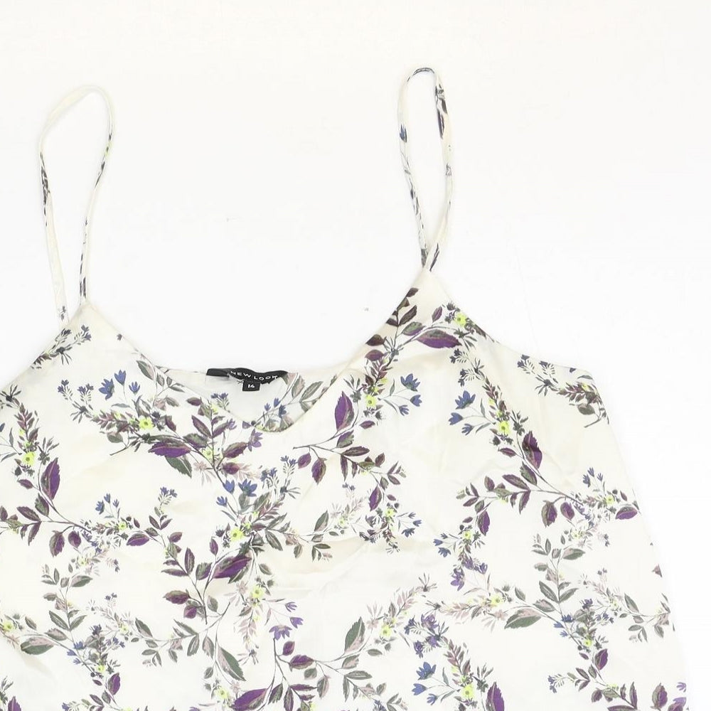 New Look Womens White Floral Polyester Basic Tank Size 14 V-Neck