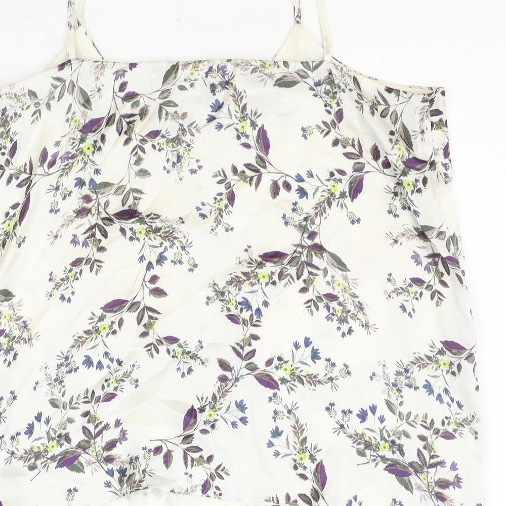 New Look Womens White Floral Polyester Basic Tank Size 14 V-Neck