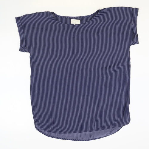 Minus Womens Blue Striped Polyester Basic T-Shirt Size 14 Round Neck