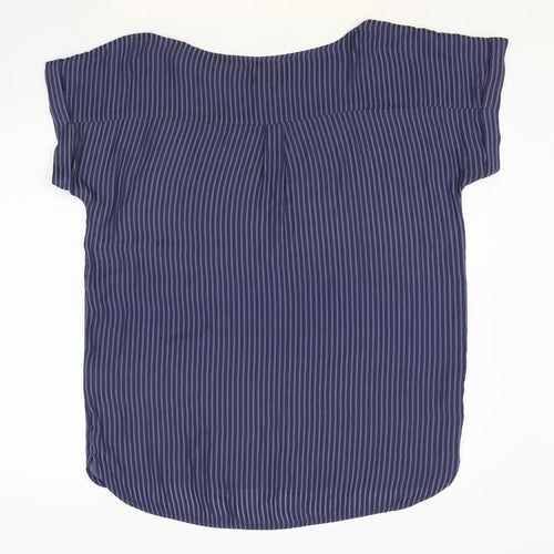 Minus Womens Blue Striped Polyester Basic T-Shirt Size 14 Round Neck