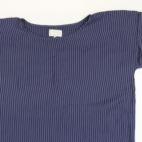 Minus Womens Blue Striped Polyester Basic T-Shirt Size 14 Round Neck