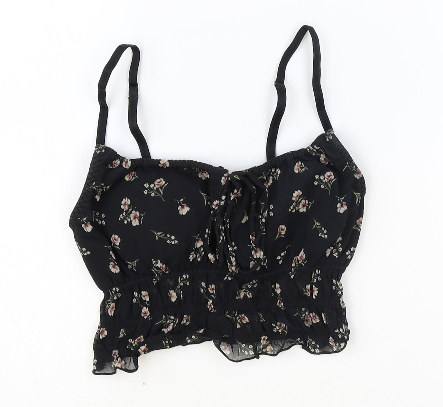 Gilly Hicks Womens Black Floral Polyester Cropped Tank Size XS V-Neck