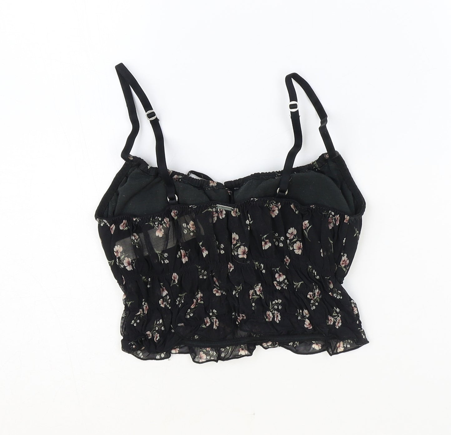 Gilly Hicks Womens Black Floral Polyester Cropped Tank Size XS V-Neck
