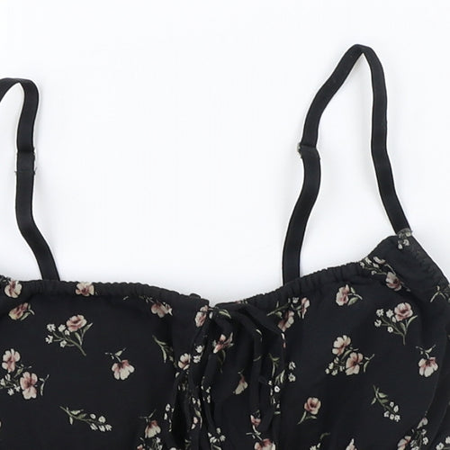 Gilly Hicks Womens Black Floral Polyester Cropped Tank Size XS V-Neck