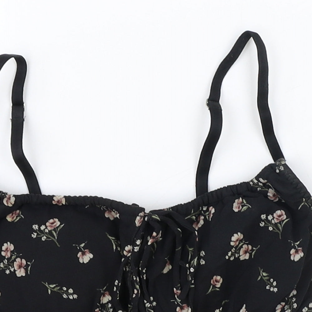 Gilly Hicks Womens Black Floral Polyester Cropped Tank Size XS V-Neck