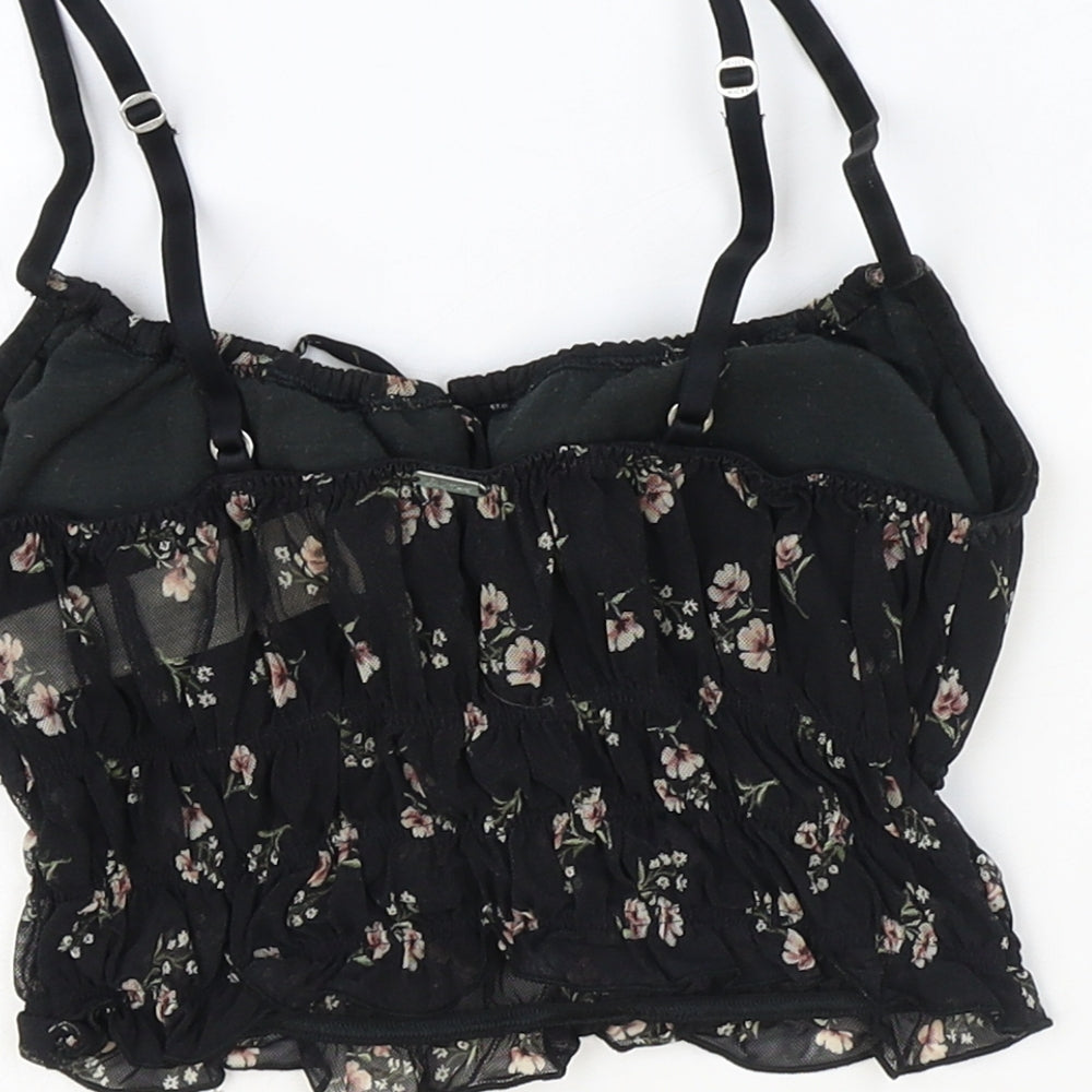 Gilly Hicks Womens Black Floral Polyester Cropped Tank Size XS V-Neck