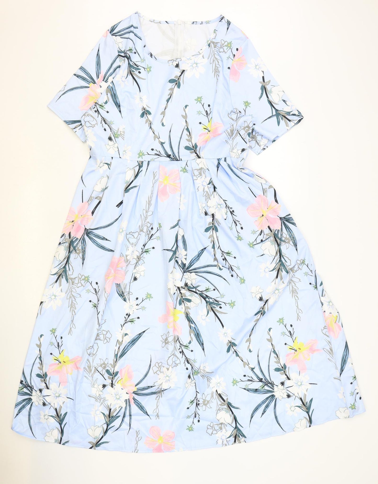 Preworn Womens Blue Floral Polyester Fit & Flare Size XL V-Neck Pullover