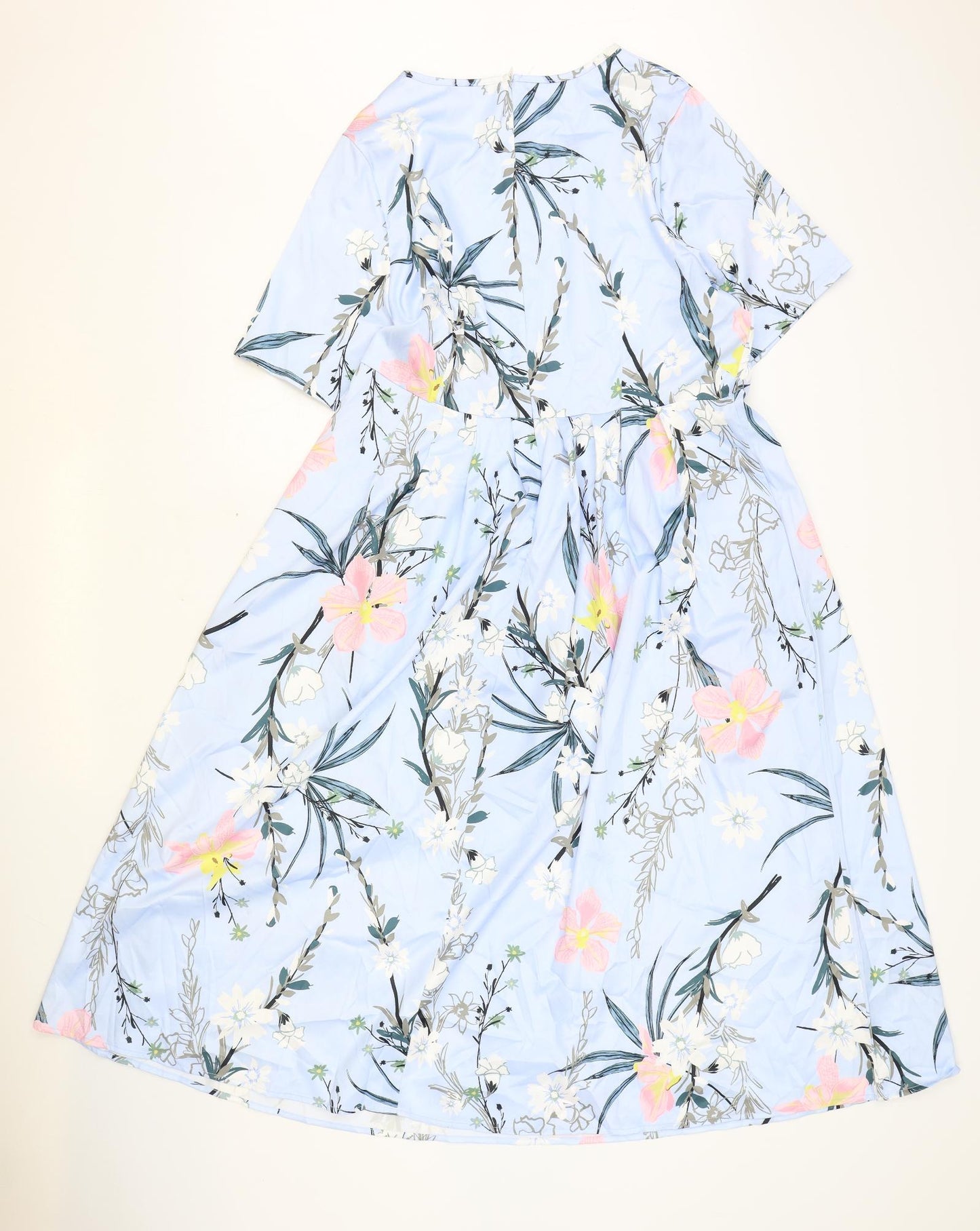 Preworn Womens Blue Floral Polyester Fit & Flare Size XL V-Neck Pullover