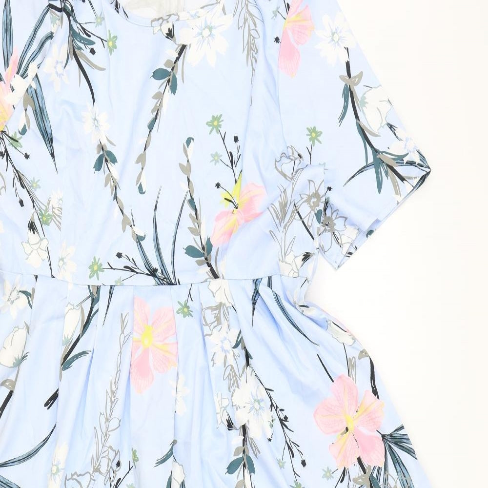 Preworn Womens Blue Floral Polyester Fit & Flare Size XL V-Neck Pullover