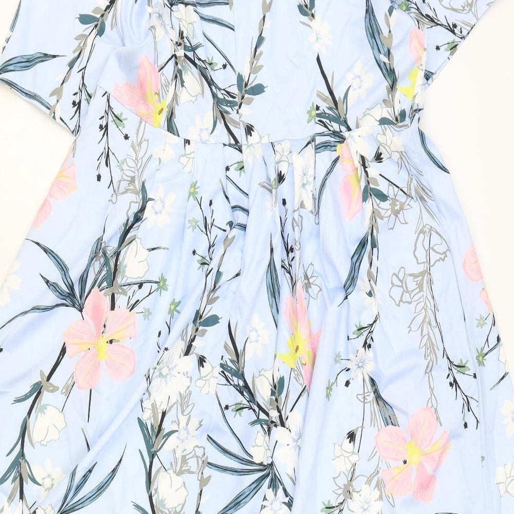 Preworn Womens Blue Floral Polyester Fit & Flare Size XL V-Neck Pullover