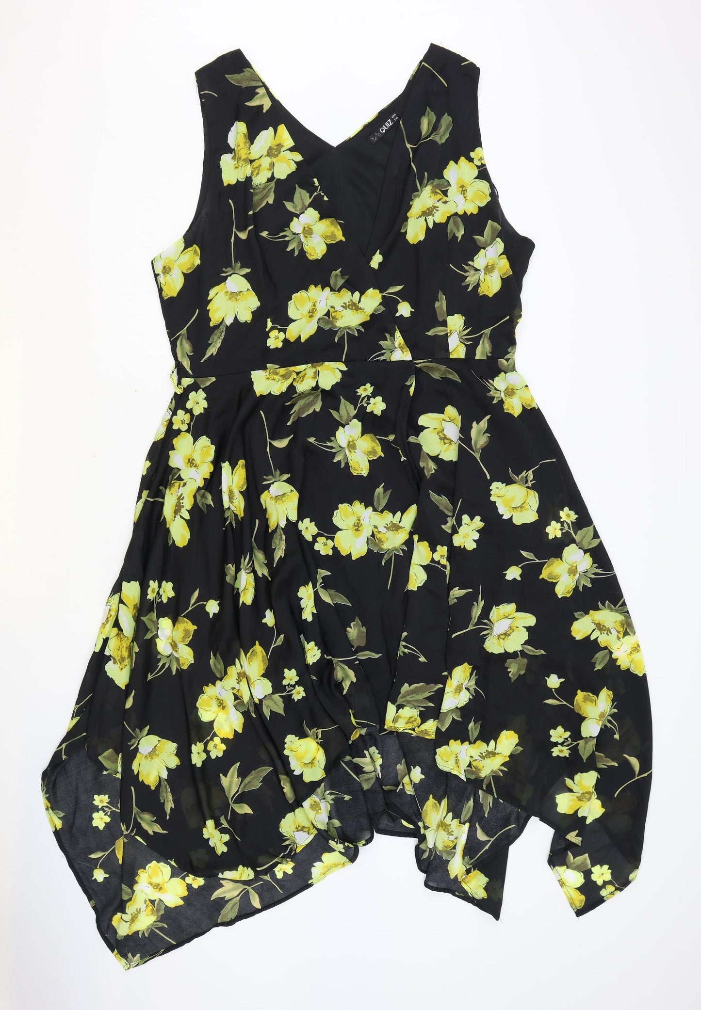 Quiz Womens Black Floral Polyester Fit & Flare Size 18 V-Neck Pullover