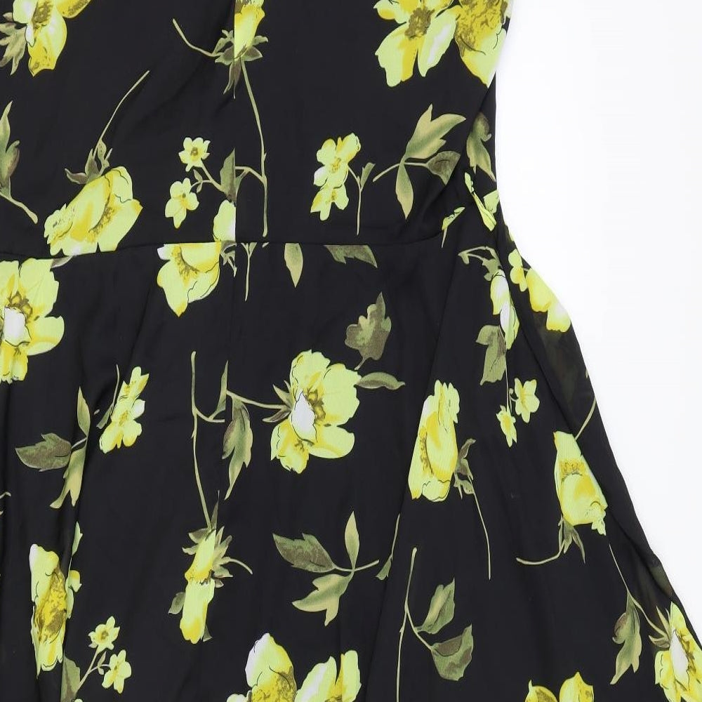 Quiz Womens Black Floral Polyester Fit & Flare Size 18 V-Neck Pullover