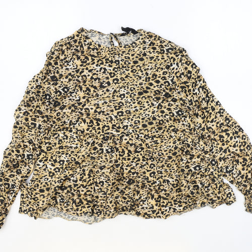 New Look Womens Multicoloured Animal Print Viscose Basic Blouse Size 10 Round Neck - Leopard Print