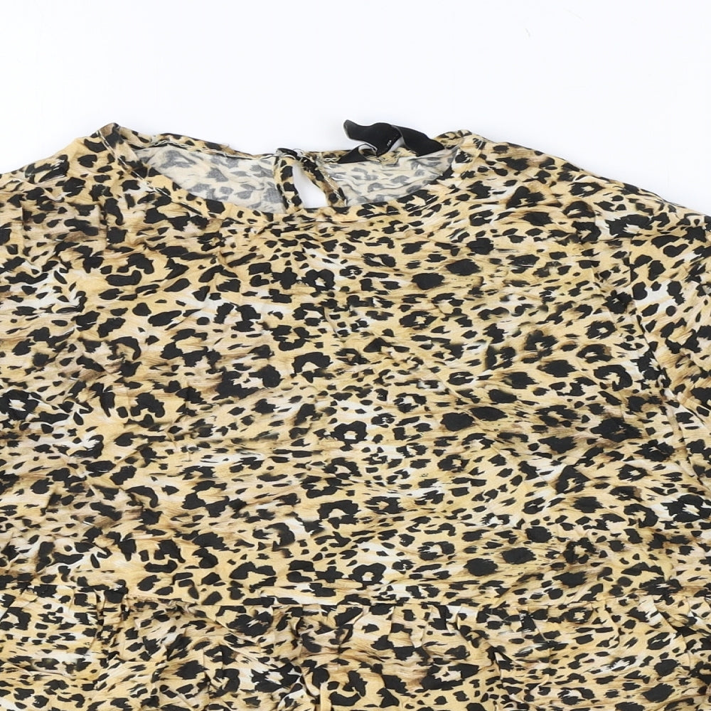 New Look Womens Multicoloured Animal Print Viscose Basic Blouse Size 10 Round Neck - Leopard Print