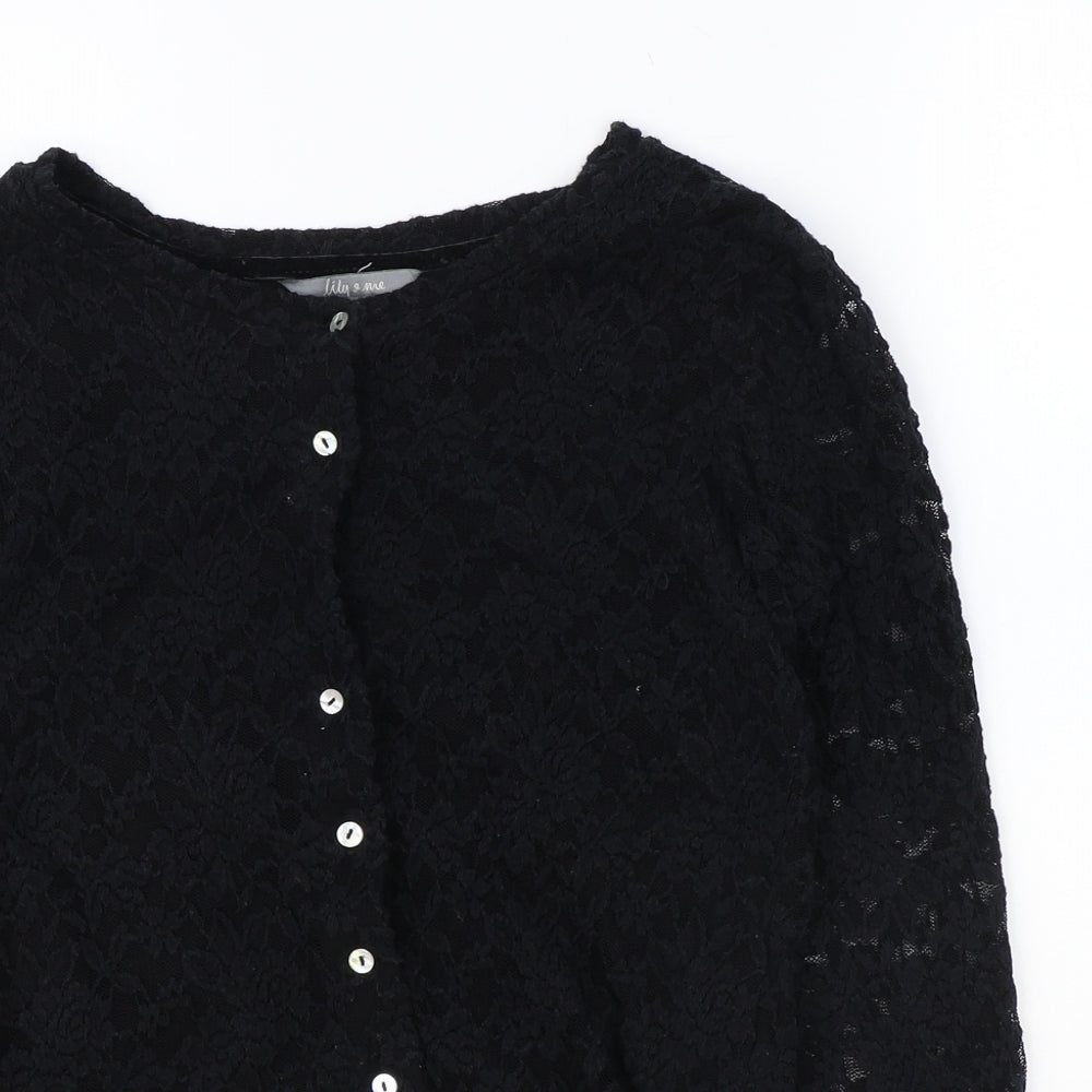 Lily & Me Womens Black Floral Cotton Basic Button-Up Size 10 Round Neck