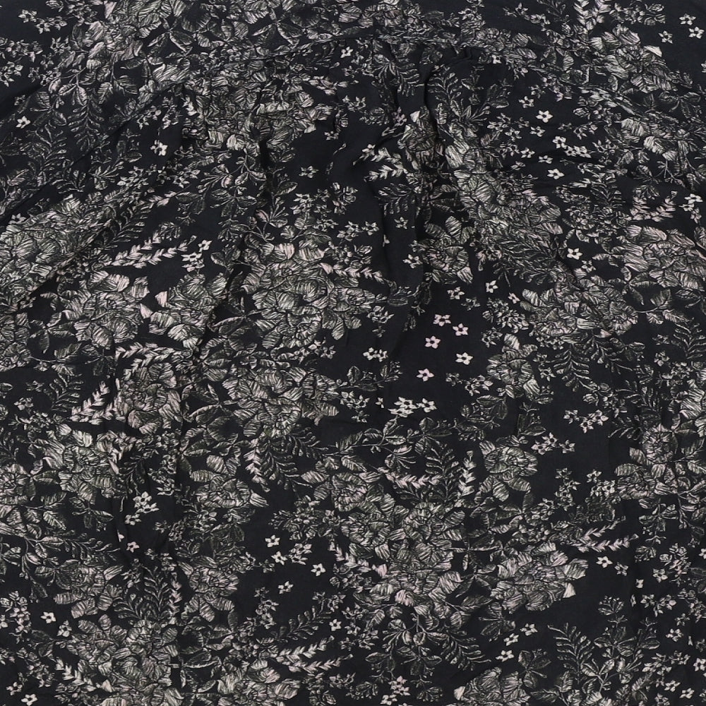 And/Or Womens Black Floral Viscose Basic Blouse Size 8 V-Neck