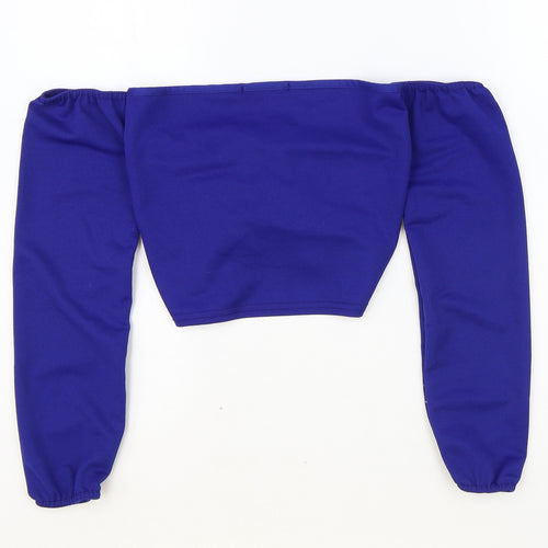 PRETTYLITTLETHING Womens Blue Polyester Cropped Blouse Size 8 V-Neck