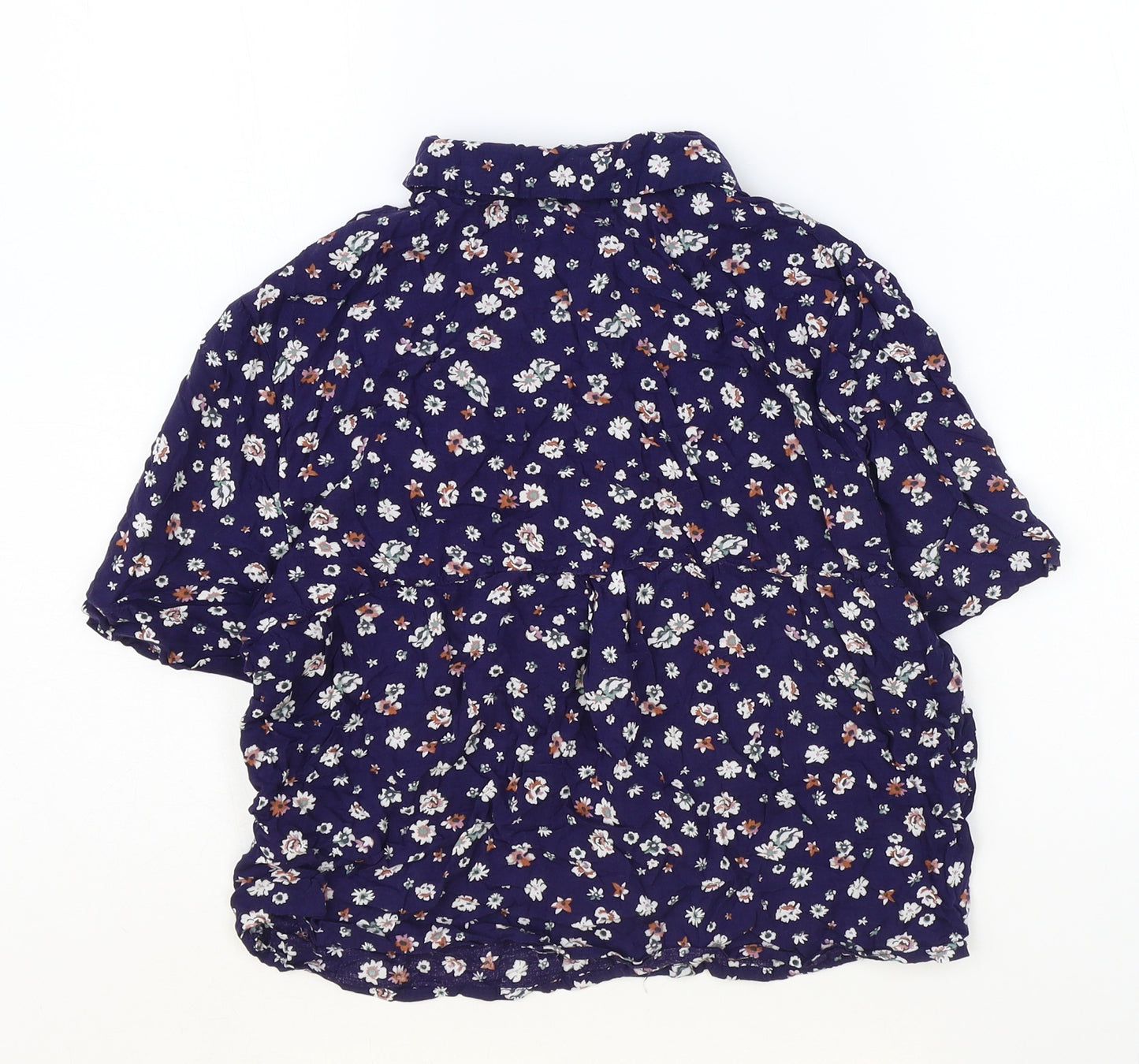 Pull&Bear Womens Blue Floral Viscose Basic Button-Up Size M Collared