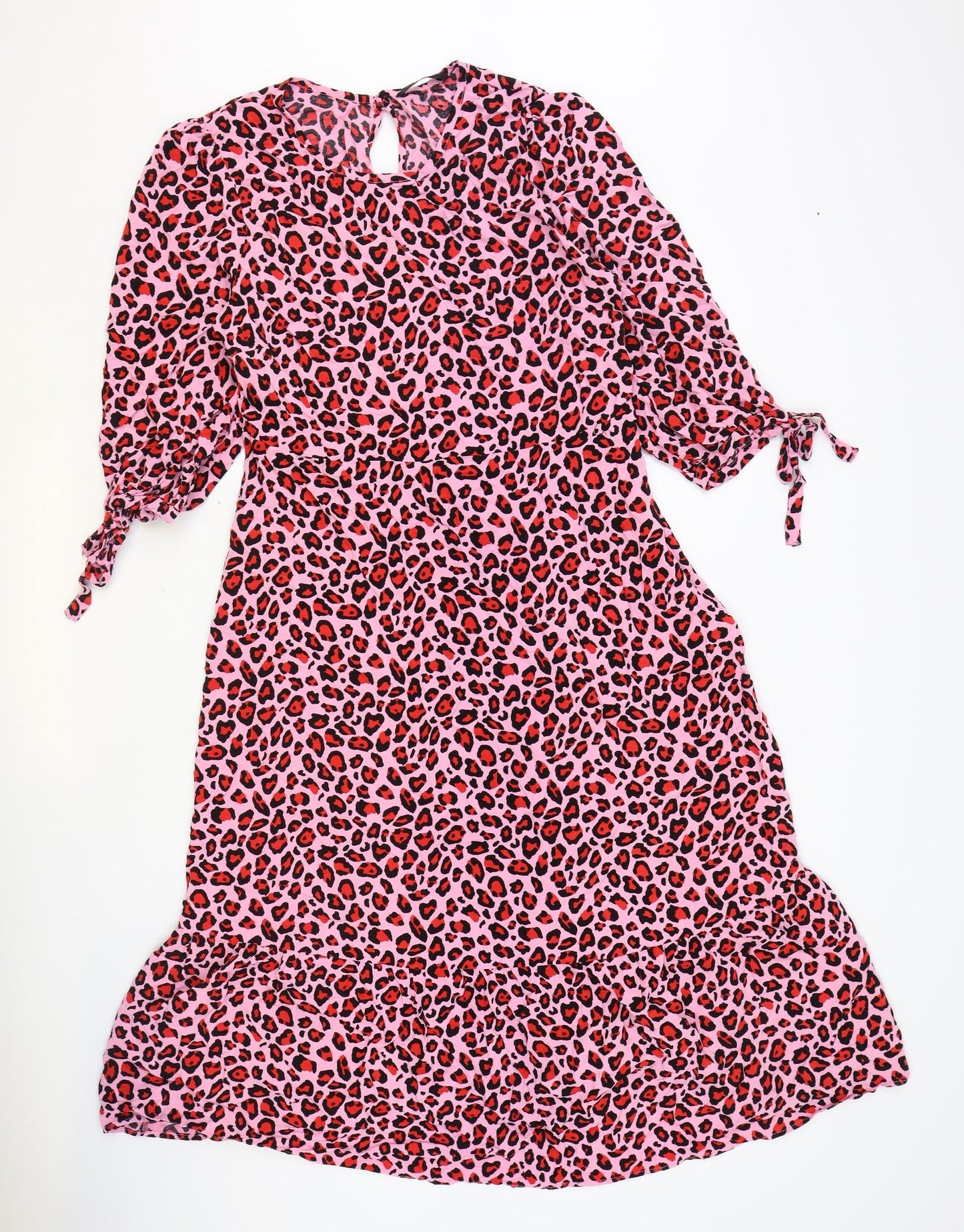 George Womens Pink Animal Print Viscose Fit & Flare Size 16 Round Neck Zip - Leopard Print