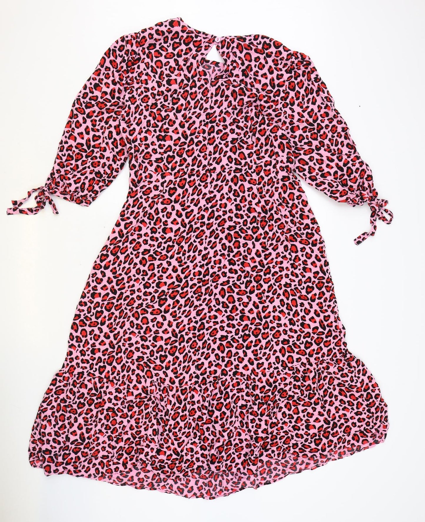 George Womens Pink Animal Print Viscose Fit & Flare Size 16 Round Neck Zip - Leopard Print