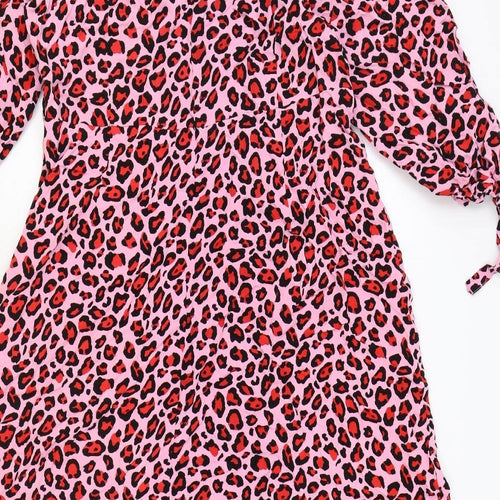 George Womens Pink Animal Print Viscose Fit & Flare Size 16 Round Neck Zip - Leopard Print