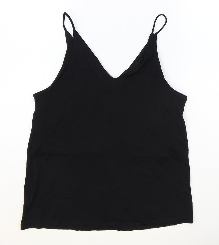 H&M Womens Black Viscose Basic Tank Size S V-Neck