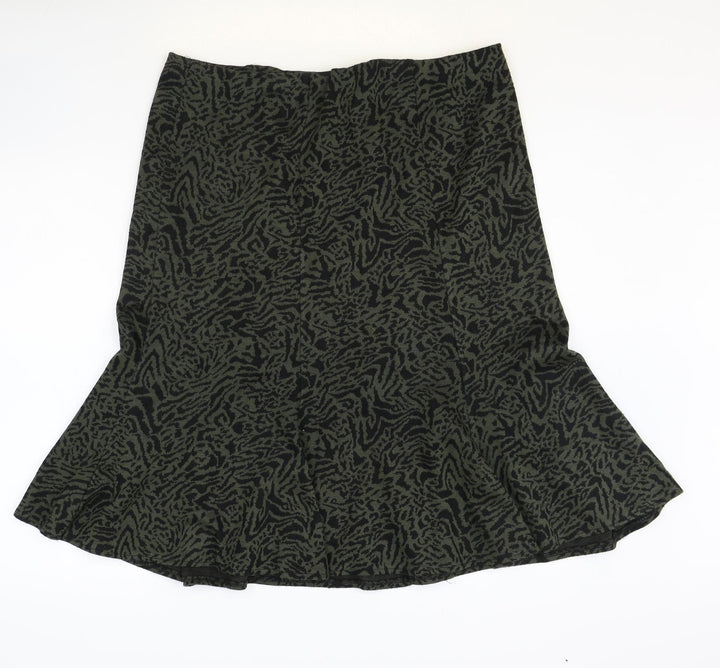 BM Womens Green Animal Print Acrylic Swing Skirt Size 16