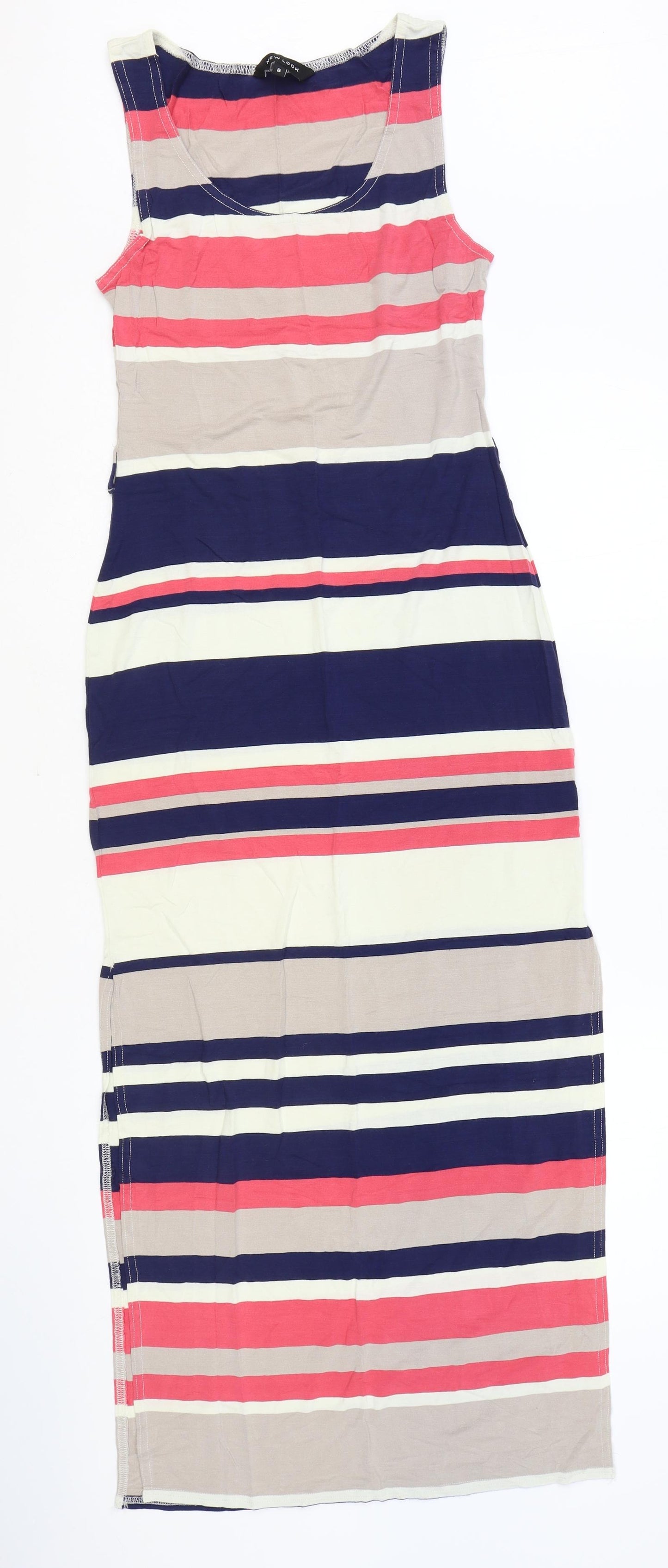 New Look Womens Multicoloured Striped Polyester Maxi Size 8 Scoop Neck Pullover