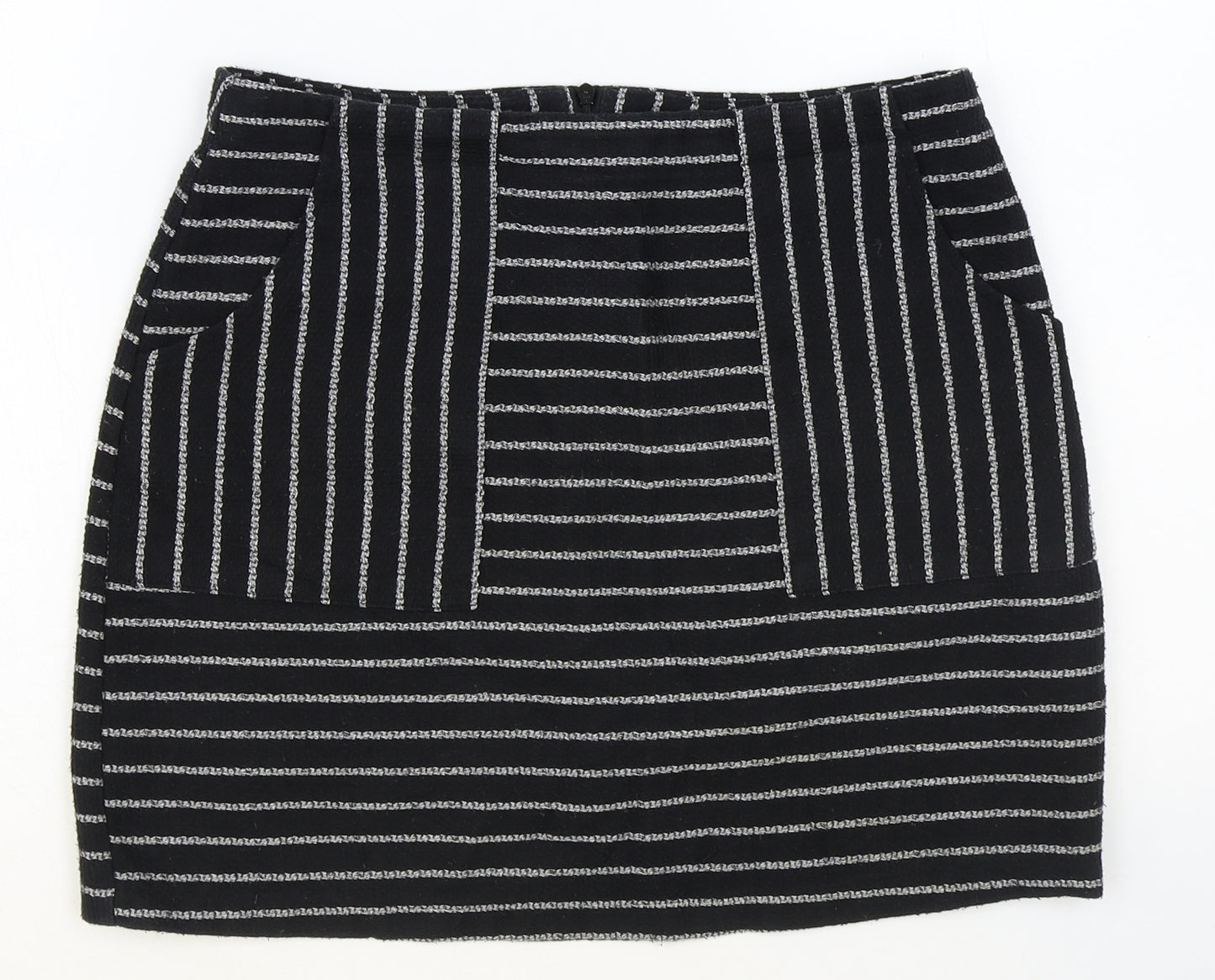New Look Womens Black Striped Polyester Tutu Skirt Size 10 Zip