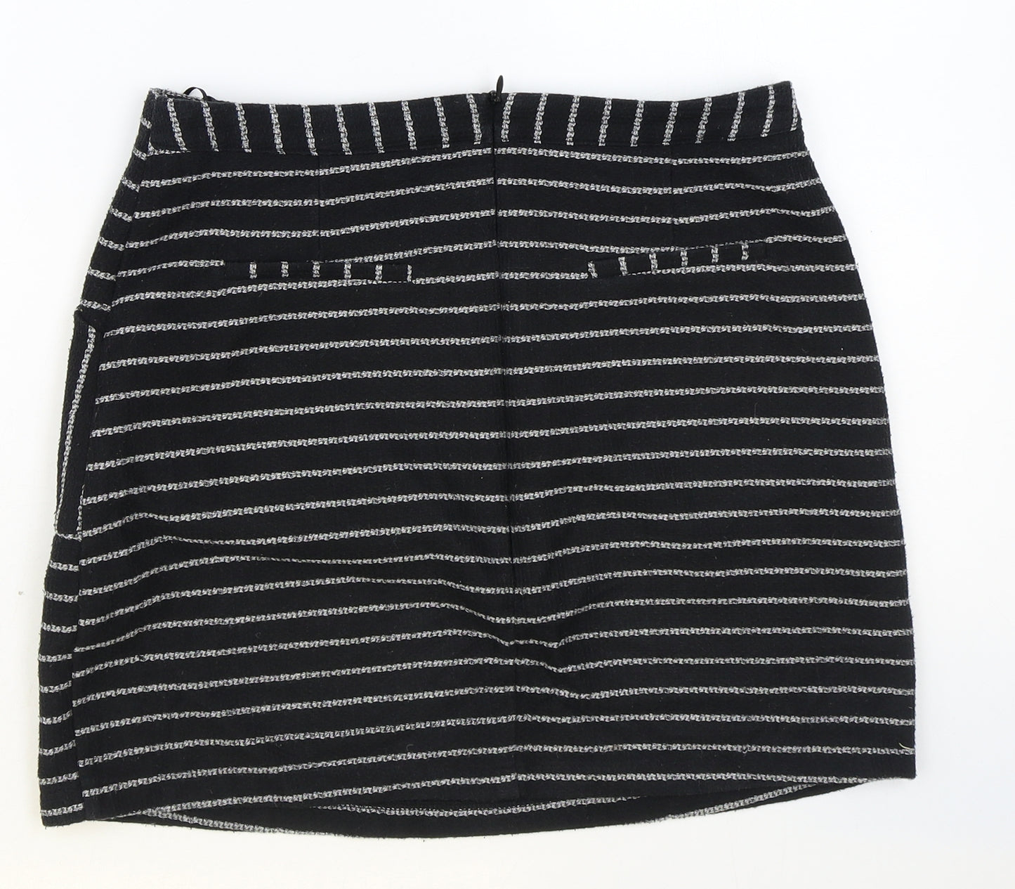 New Look Womens Black Striped Polyester Tutu Skirt Size 10 Zip