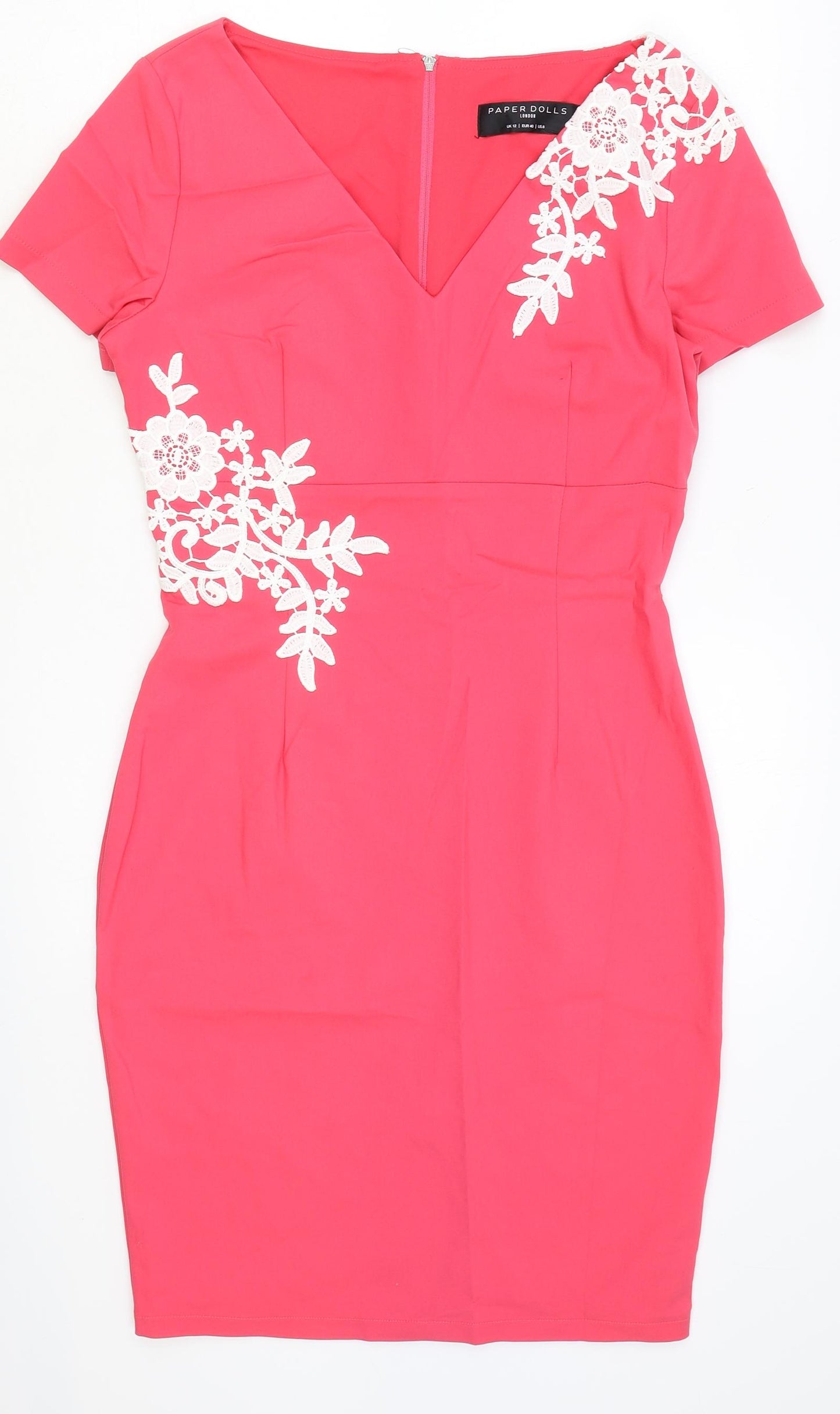 Paper Dolls Womens Pink Floral Polyester A-Line Size 12 V-Neck Zip