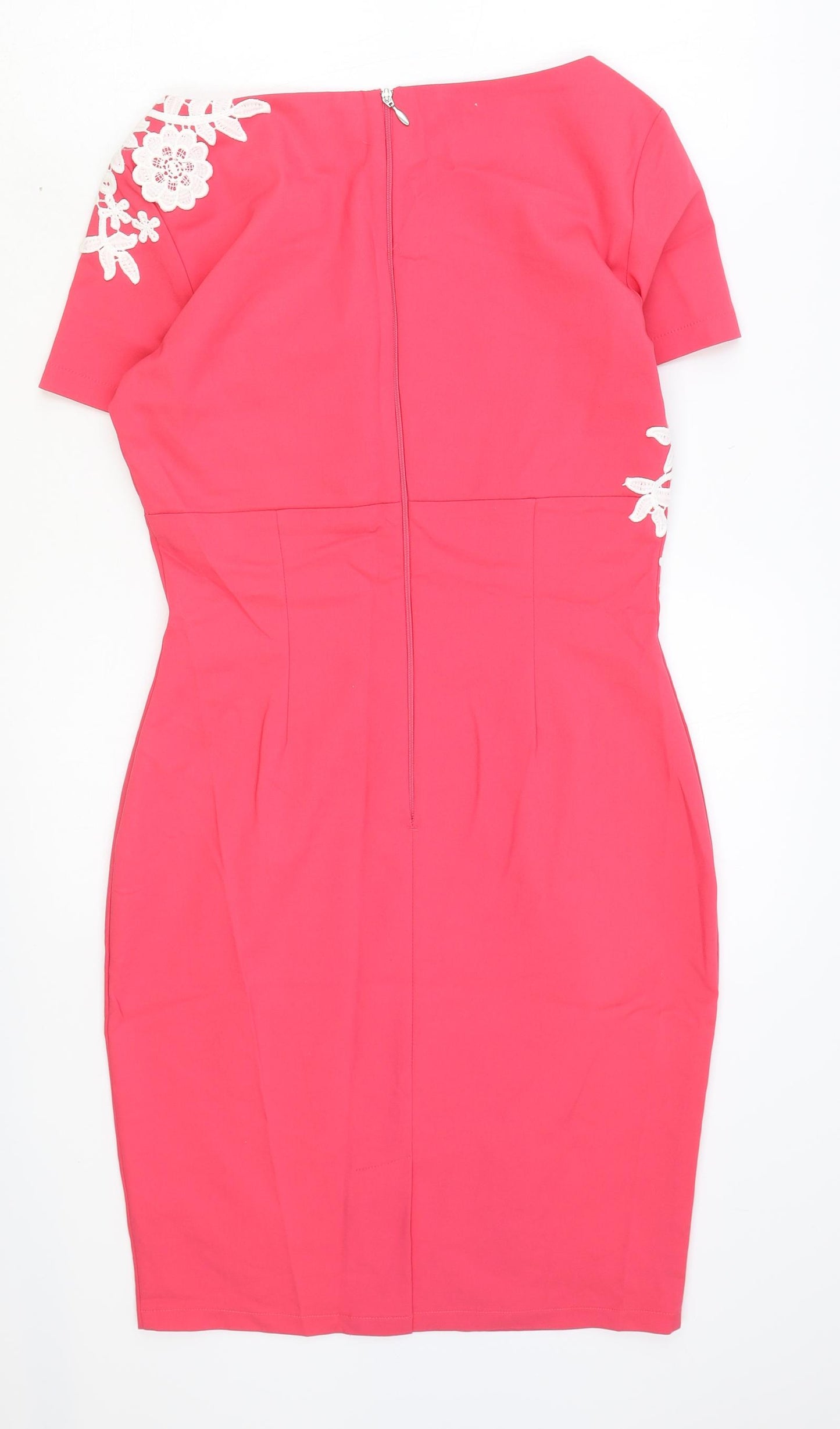Paper Dolls Womens Pink Floral Polyester A-Line Size 12 V-Neck Zip