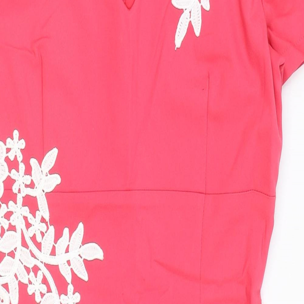 Paper Dolls Womens Pink Floral Polyester A-Line Size 12 V-Neck Zip