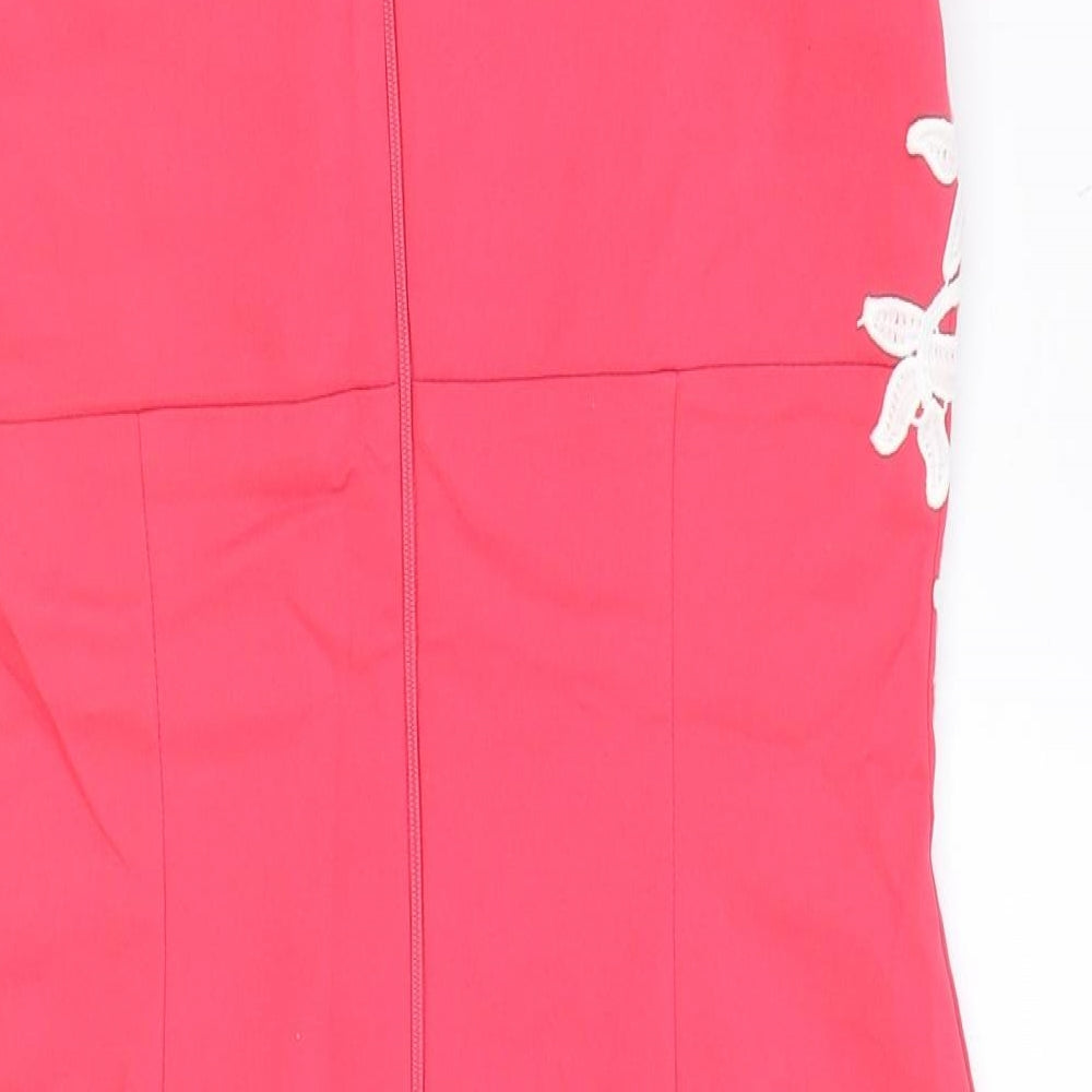 Paper Dolls Womens Pink Floral Polyester A-Line Size 12 V-Neck Zip