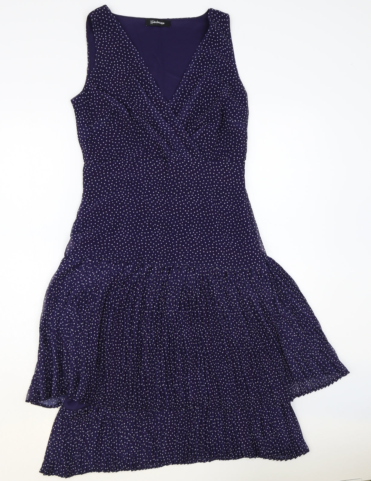 Kaleidoscope Womens Blue Polka Dot Polyester Fit & Flare Size 10 V-Neck Pullover